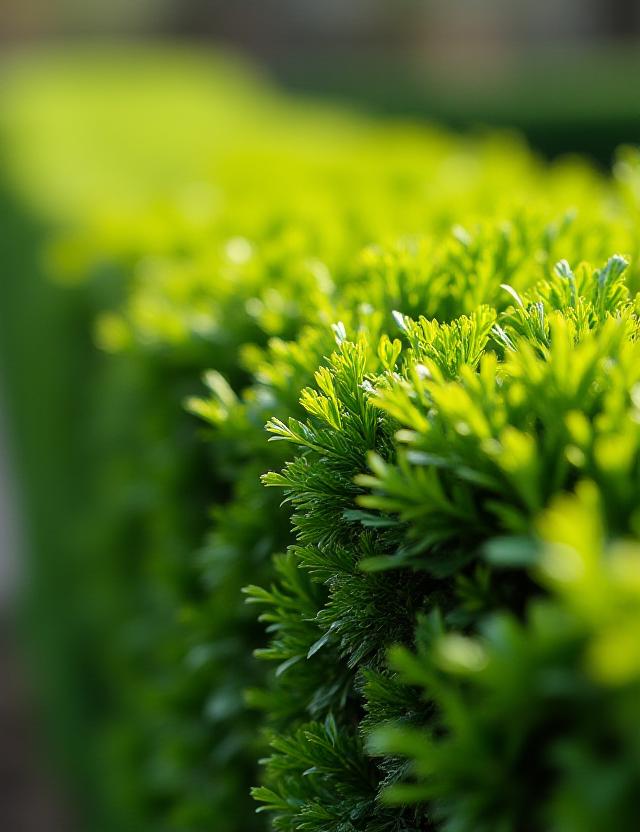 Detail shot of perfectly leveled and manicured hedge trimming